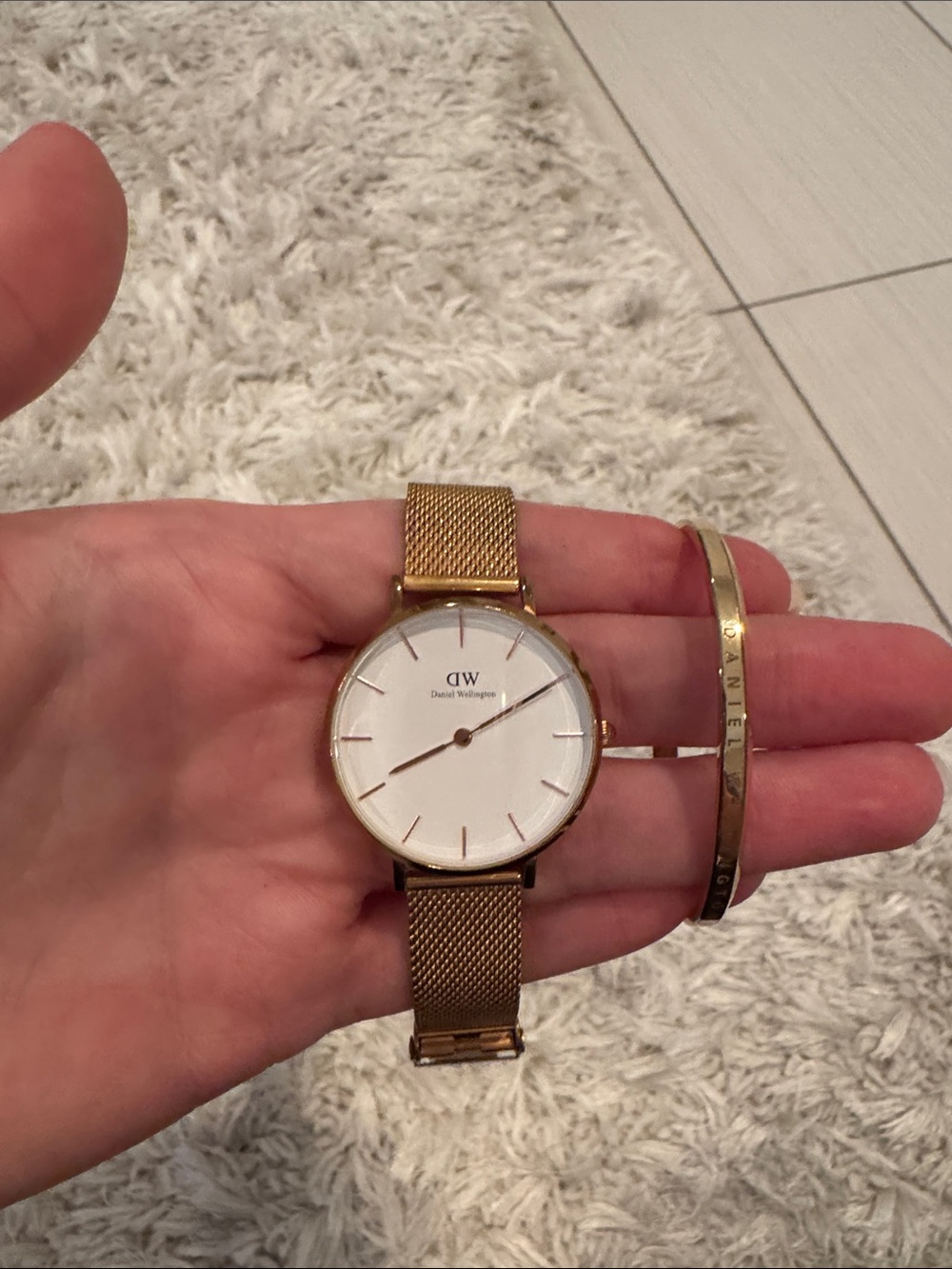 Daniel Wellington Gold Mesh Bracelet Watch with White Dial